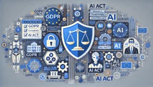 Illustration de la conformité IA : RGPD et IA Act pour encadrer l’intelligence artificielle en Europe.