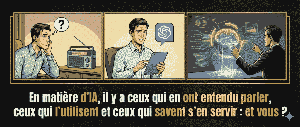 Maîtrise de l'IA : les 3 niveaux d'utilisation de ChatGPT – entendre parler, utiliser, savoir s'en servir – pour un avantage professionnel.