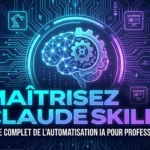 Bandeau illustration Maîtrisez Claude Skills. Cerveau IA central connecté à des modules Devis, Slides et Code. Texte : Guide Complet de l'Automatisation IA pour Professionnels.