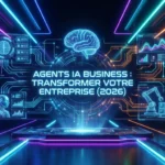 Interface futuriste gestion agents IA business et transformation entreprise