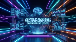 Interface futuriste gestion agents IA business et transformation entreprise