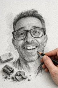 Portrait au crayon de Christophe Girard, consultant formateur IA à Nantes