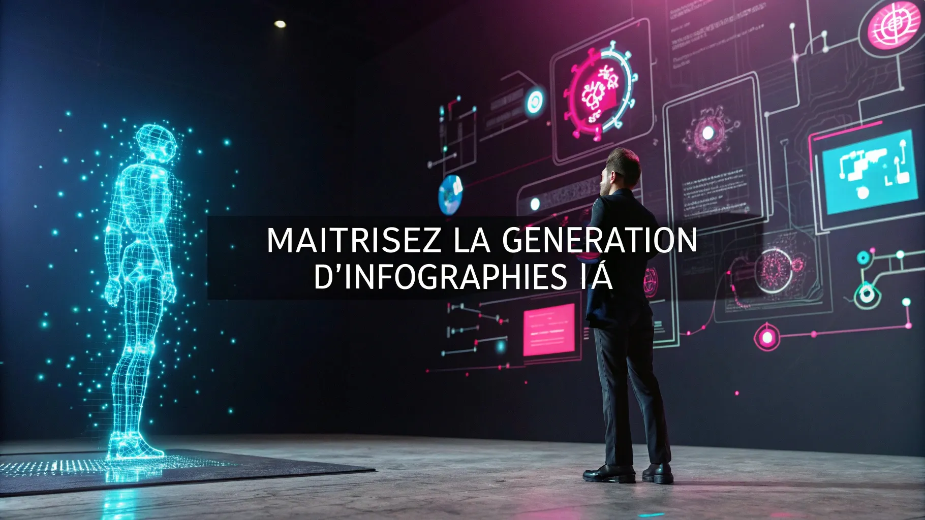 Générateur d'infographies IA avec NotebookLM et Gemini - Interface futuriste de création visuelle