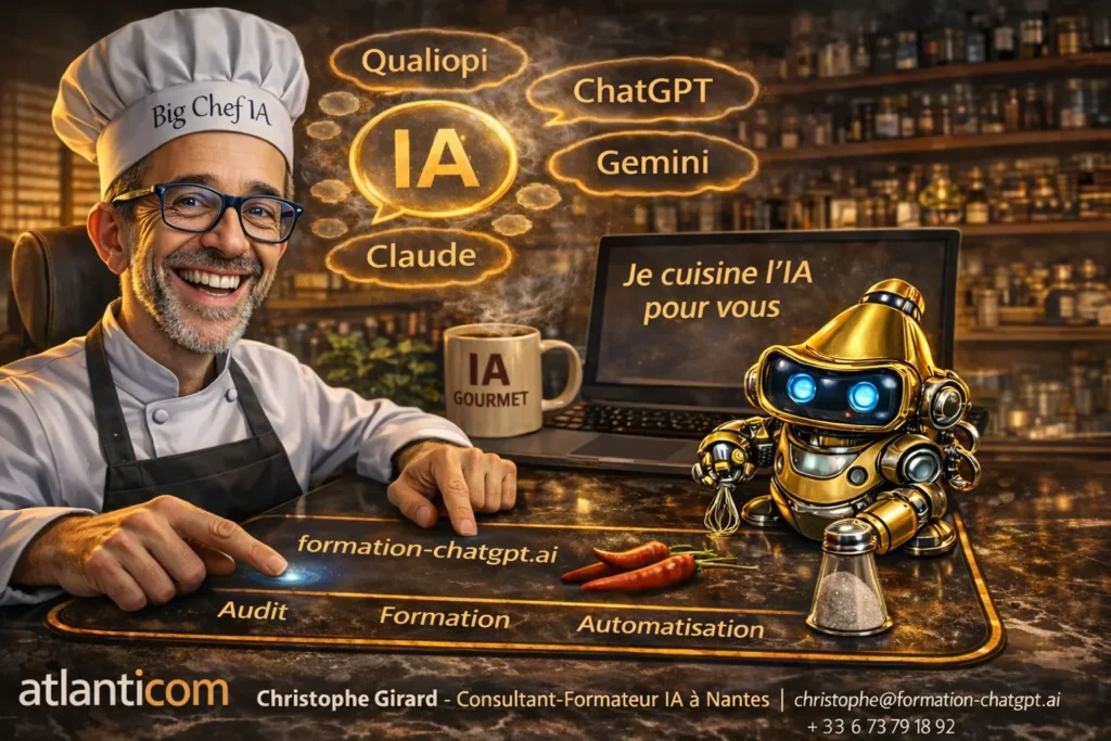 Christophe Girard, consultant et formateur IA à Nantes, concoctant des solutions d'Intelligence Artificielle sur mesure (ChatGPT, Claude, Gemini) pour les TPE et PME.