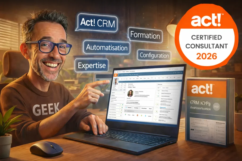 Christophe Girard, consultant certifié et formateur logiciel Act! CRM, devant son ordinateur pour configurer et automatiser votre gestion commerciale.