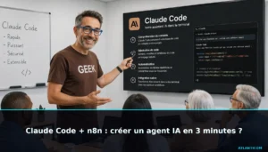 Christophe Girard, consultant-formateur IA à Nantes, illustrant Claude Code + n8n pour créer un agent IA en 3 minutes.