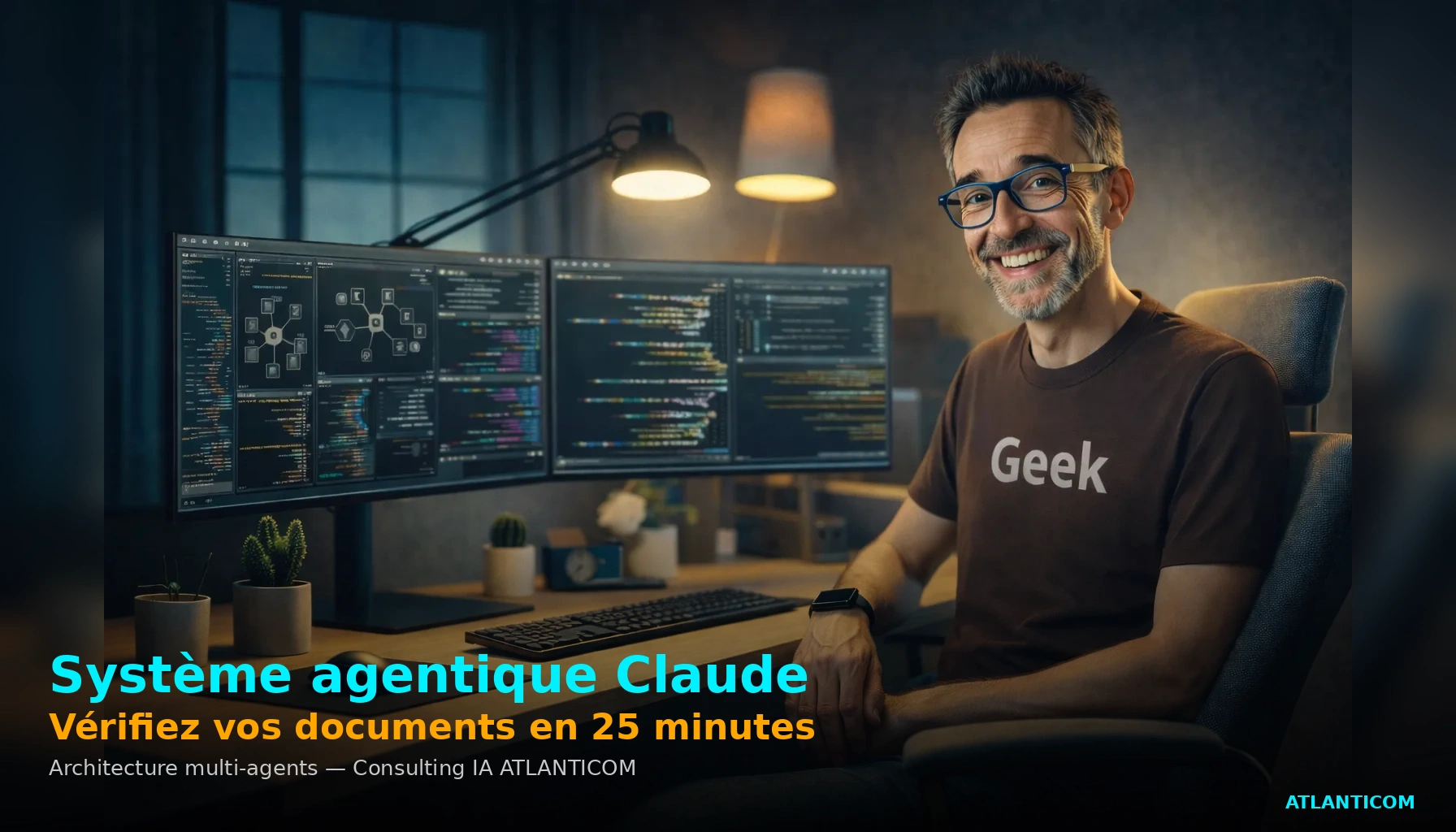 Christophe Girard, consultant IA ATLANTICOM, illustrant le système agentique Claude pour la vérification de documents.