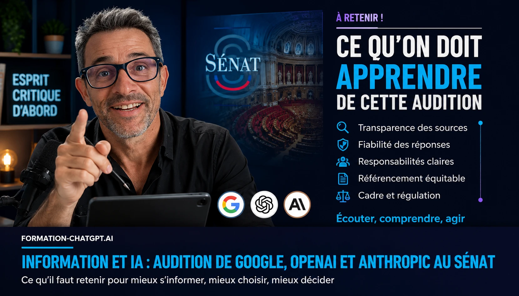 Audition au Sénat de Google, OpenAI et Anthropic sur l'IA et l'information