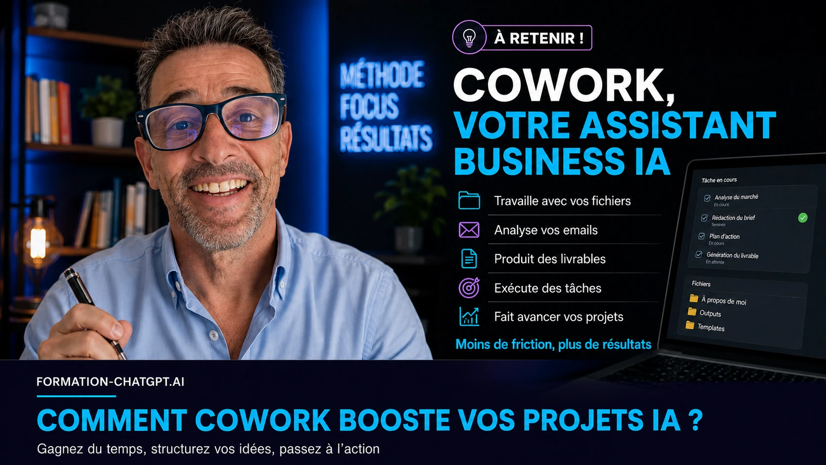 Illustration Claude Cowork, assistant IA qui exécute des tâches business