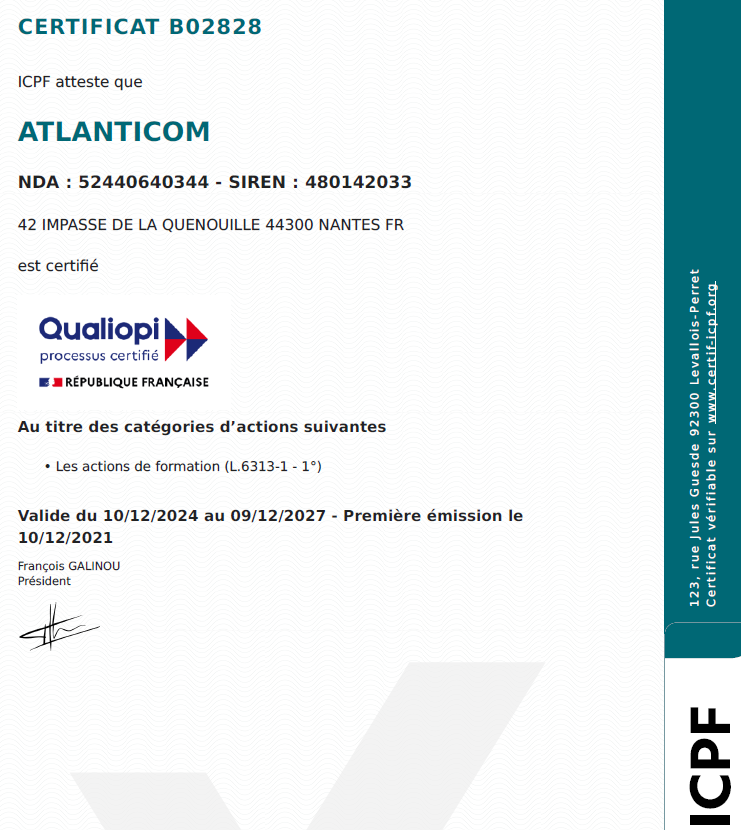 Certification qualiopi atlanticom