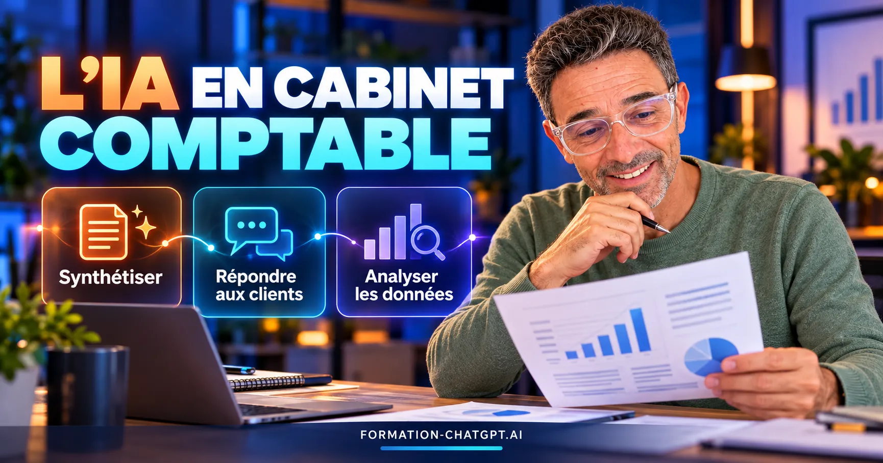Illustration IA cabinet comptable avec Claude, trois usages concrets
