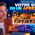 Christophe Girard devant un écran affichant un site vitrine de restaurant créé avec Claude